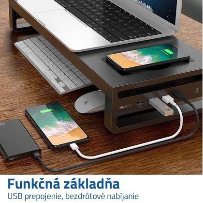 Obrázok z Kovový stojan na monitor s USB portami a bezdrôtovým nabíjaním