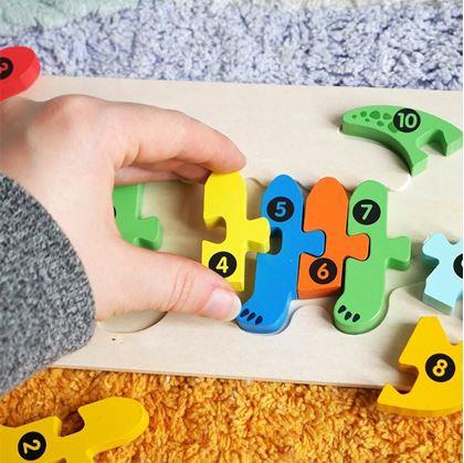 Obrázok z Drevené puzzle s číslami - krokodíl