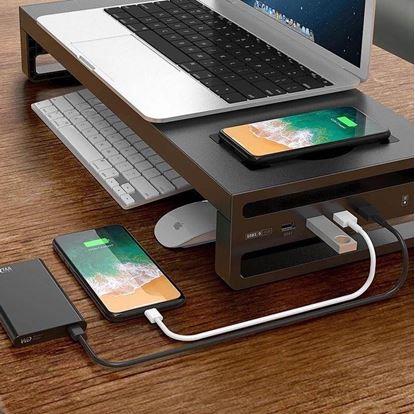 Obrázok Kovový stojan na monitor s USB portmi a bezdrôtovým nabíjaním